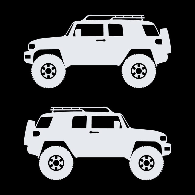 Set Of 2 Lifted Car Silhouette Decal Stickers For Toyota FJ Cruiser White