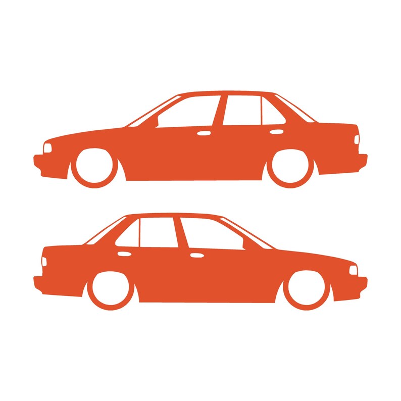 Juego de 2 pegatinas decorativas con silueta de coche rebajado para JDM para Nissan Sentra SE-R Naranja