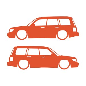 Set Of 2 Lowered Car Silhouette Decal Stickers For Subaru Forester 1st Gen SF Orange