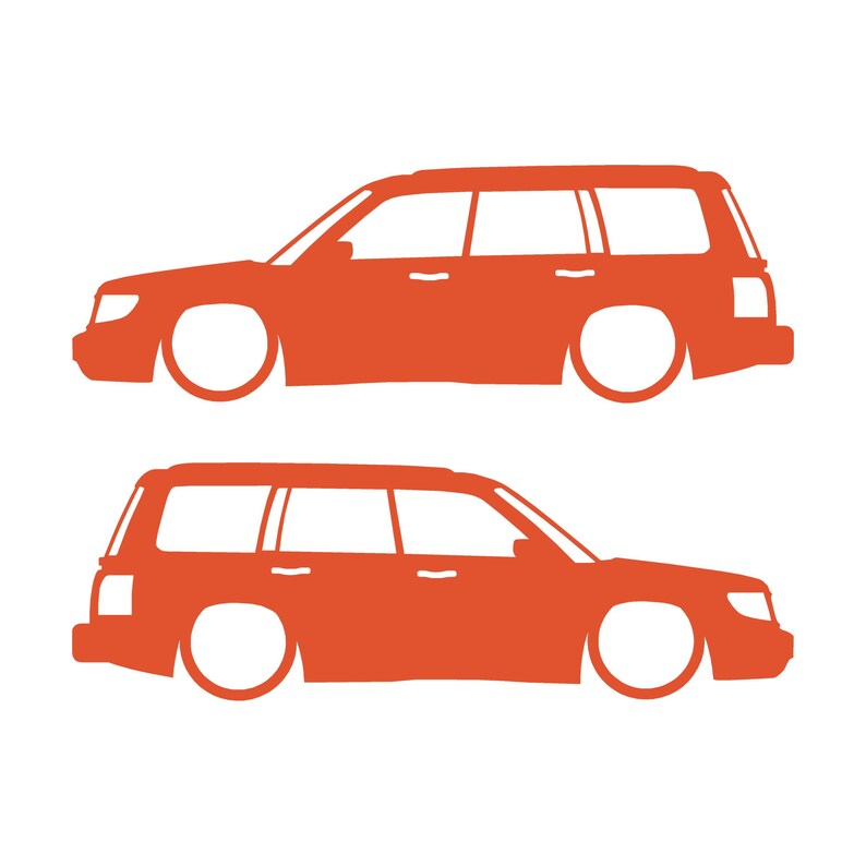 Set Of 2 Lowered Car Silhouette Decal Stickers For Subaru Forester 1st Gen SF Orange