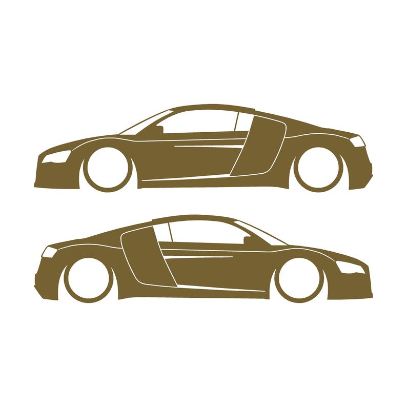 Juego de 2 pegatinas decorativas con silueta de coche rebajado para Audi R8 Coupé de primera generación (2007-2015) Oro