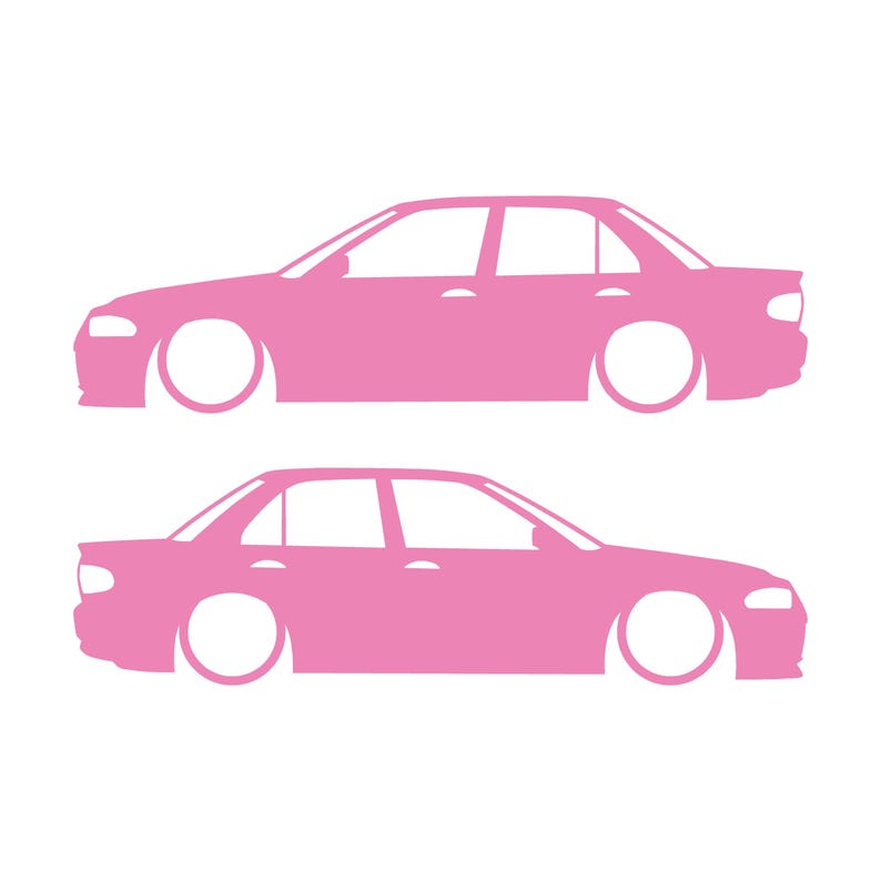 Set mit 2 Aufklebern für tiefergelegte Mitsubishi Lancer Evo 1 2 3 (ohne Heckflügel) Soft Pink