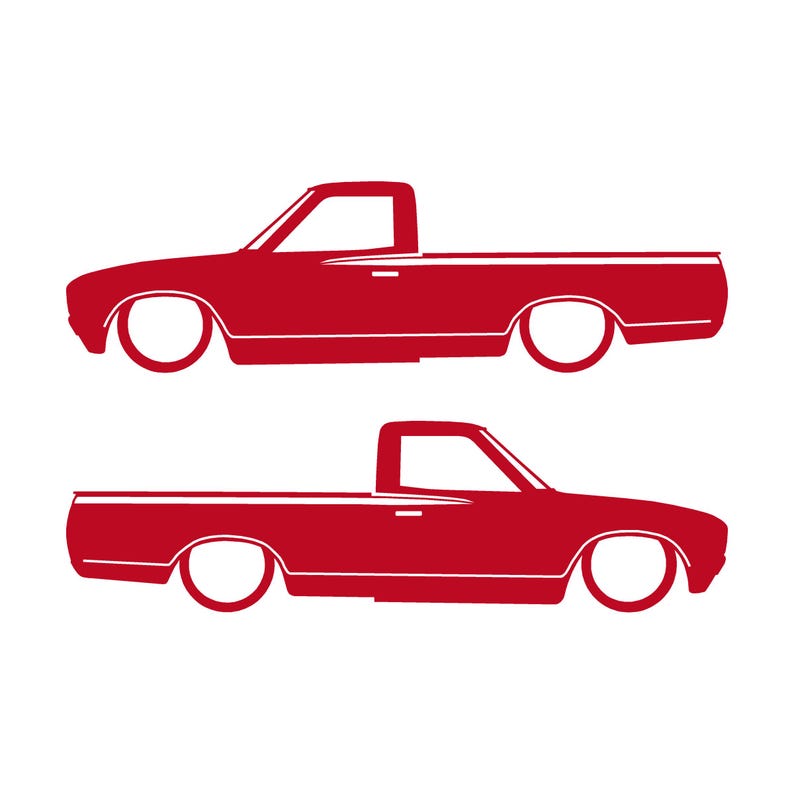 Set Of 2 Lowered Truck Silhouette Decal Stickers For Datsun 620 Single Cab Pickup Red