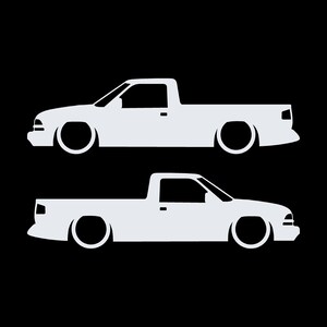 Juego de 2 calcomanías con silueta de auto rebajado para Chevrolet S10 de segunda generación, cabina simple, 1998-2004 Blanco