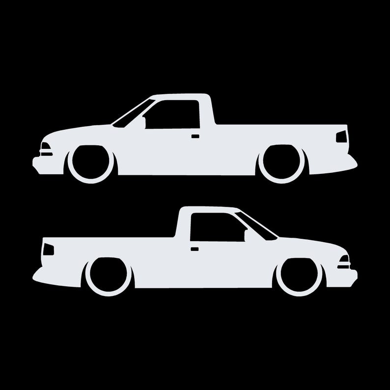 Juego de 2 calcomanías con silueta de auto rebajado para Chevrolet S10 de segunda generación, cabina simple, 1998-2004 Blanco