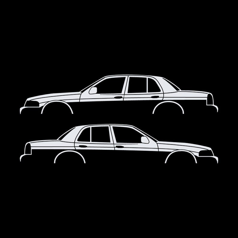 Juego de 2 pegatinas con silueta de coche para Ford Crown Victoria de 2.ª generación Blanco