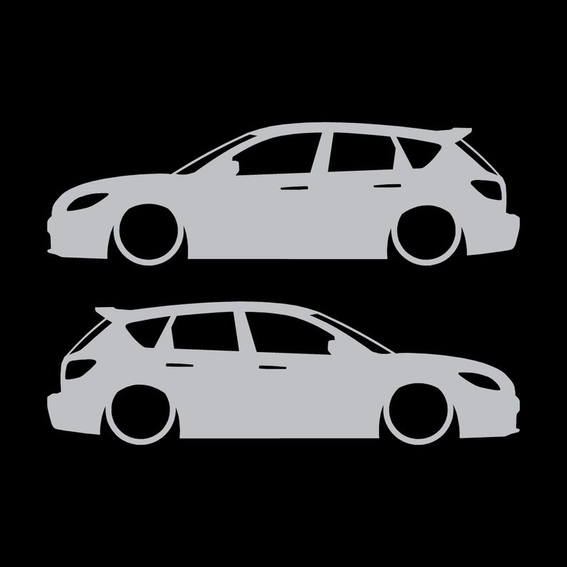 Set di 2 adesivi con silhouette di auto ribassate per Mazda 3 BK 1a generazione Mazdaspeed3 MPS Argento