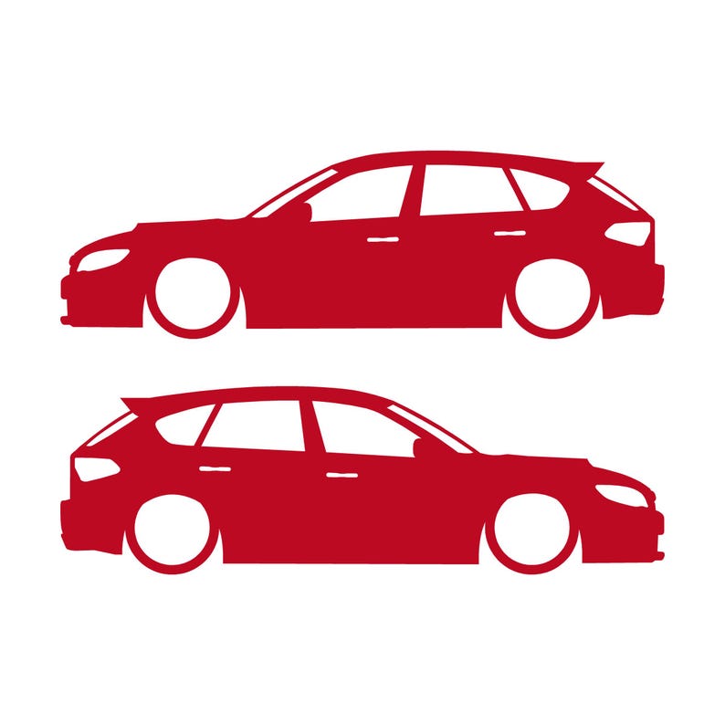 Conjunto de 2 adesivos com silhueta de carro rebaixado para Subaru Impreza WRX STI 3ª geração Hatchback GH Vermelho