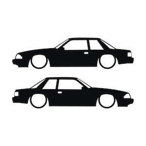 Juego de 2 pegatinas con silueta de coche rebajado para Ford Mustang Fox Body Notchback 1987-93 Negro