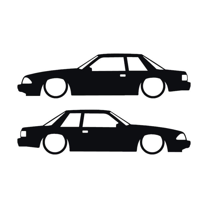 Juego de 2 pegatinas con silueta de coche rebajado para Ford Mustang Fox Body Notchback 1987-93 Negro