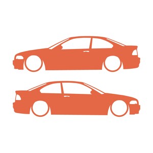 Set van 2 verlaagde autosilhouet-stickers voor BMW E46 3-serie coupé (pre-facelift). Oranje