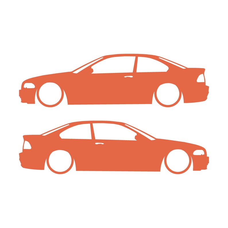 Set van 2 verlaagde autosilhouet-stickers voor BMW E46 3-serie coupé (pre-facelift). Oranje