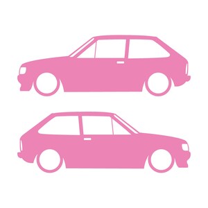 Set van 2 verlaagde auto-silhouetstickers voor Ford Fiesta Mk2 XR2i Soft Pink
