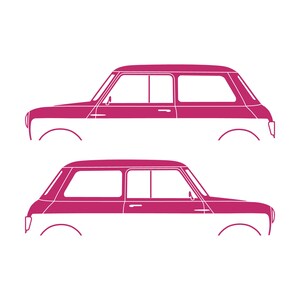 Set mit 2 Auto-Silhouette-Aufklebern für den klassischen Mini Cooper Mk1 Hatchback Rosa