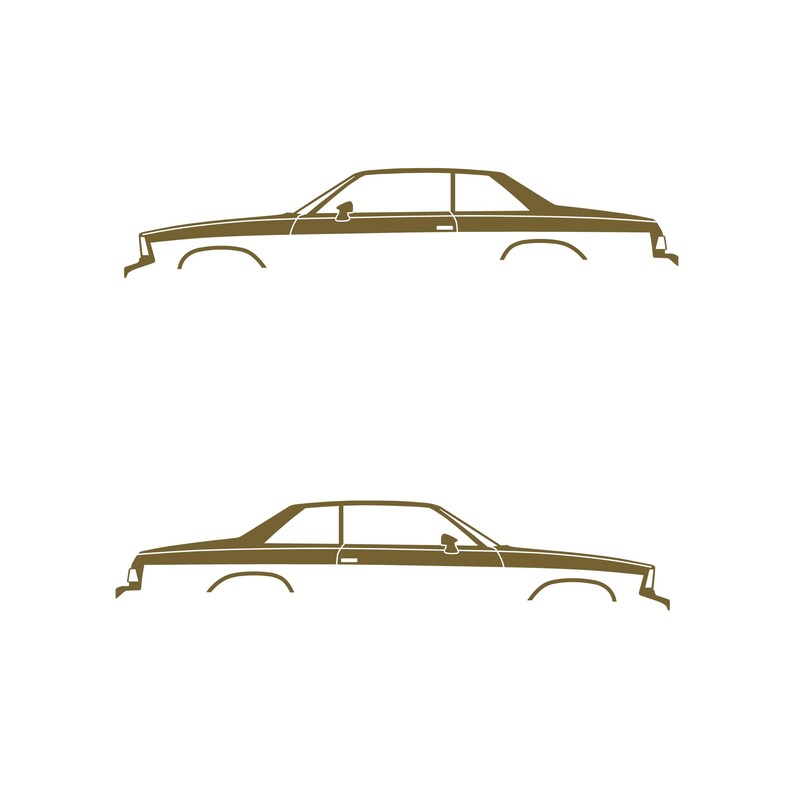 Set Of 2 Lowered Car Silhouette Decal Stickers For Chevrolet Malibu G-Body Coupe Gold