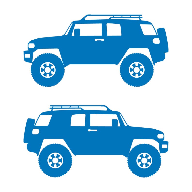 Set Of 2 Lifted Car Silhouette Decal Stickers For Toyota FJ Cruiser Sky Blue