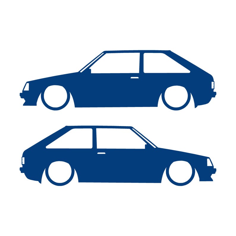 Set Of 2 Lowered Car Silhouette Decal Stickers For Mazda 323 3-door BD 4th Gen 1980-86 Hatchback Blue