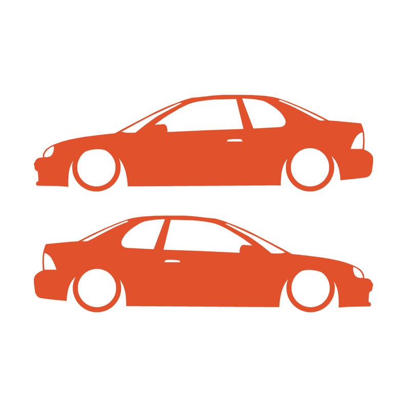 Set Of 2 Lowered Car Silhouette Decal Stickers For Dodge Neon 1st Gen 1994-99 Coupe Orange