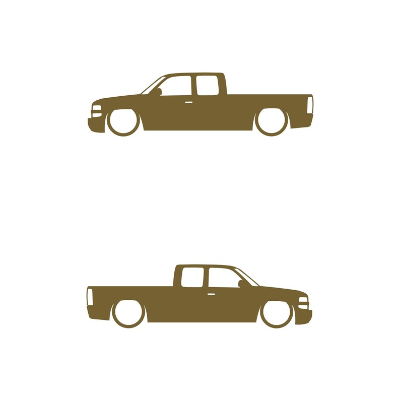 Set Of 2 Lowered Truck Silhouette Decal Stickers For Chevrolet Silverado Extended Cab 1999- 2002 Pickup Gold