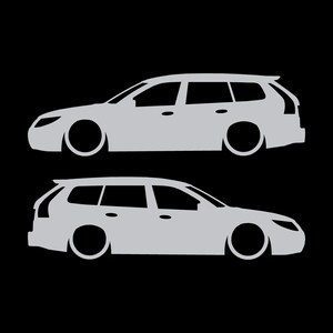 Set van 2 verlaagde autosilhouet-stickers voor Saab 9-3 Facelift 2e generatie SportCombi Zilver