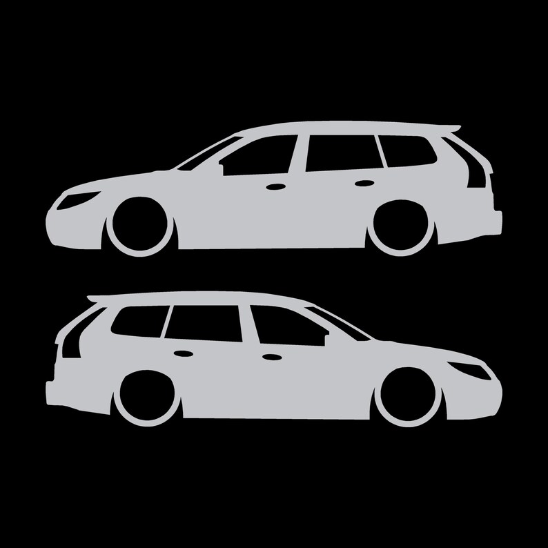 Set van 2 verlaagde autosilhouet-stickers voor Saab 9-3 Facelift 2e generatie SportCombi Zilver