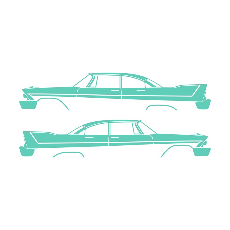 Set Of 2 Car Silhouette Decal Stickers For 1957-58 Plymouth Belvedere Sport Fury 4-door Mint