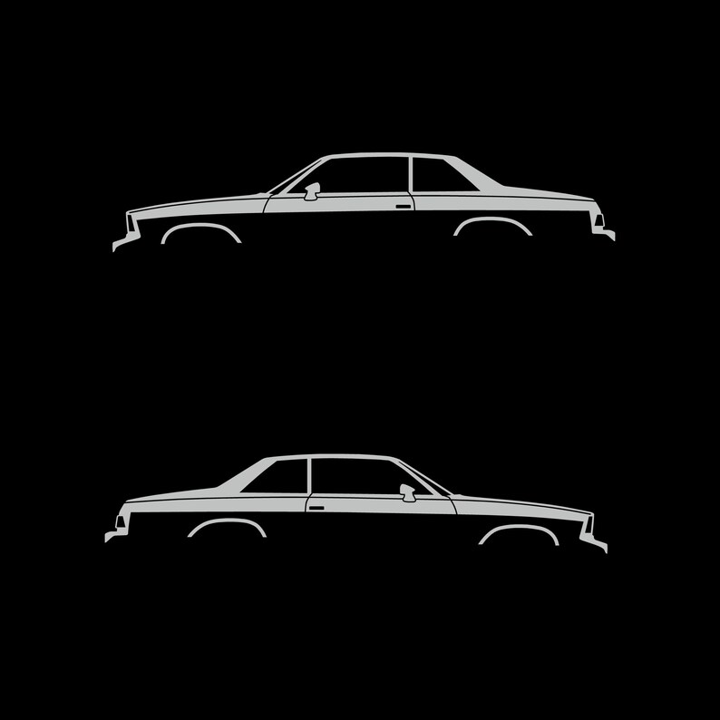 Set Of 2 Lowered Car Silhouette Decal Stickers For Chevrolet Malibu G-Body Coupe Light Grey