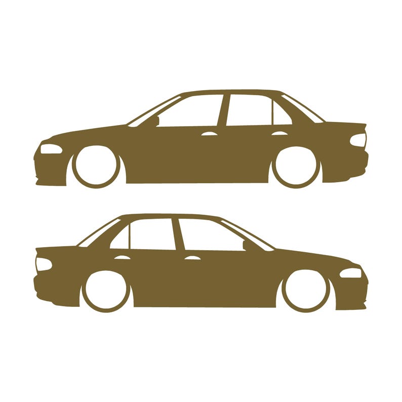 Set mit 2 Aufklebern für tiefergelegte Mitsubishi Lancer Evo 1 2 3 (ohne Heckflügel) Gold