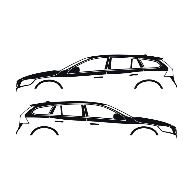 Set Of 2 Car Silhouette Decal Stickers For Volvo V60 2011-18 1st Gen Black