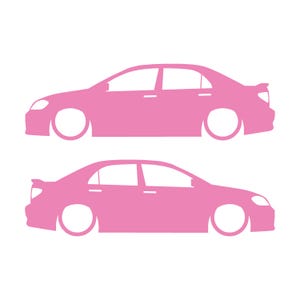 Set Of 2 Lowered Car Silhouette Decal Stickers For Toyota Corolla S XRS 9th Gen Sedan Soft Pink