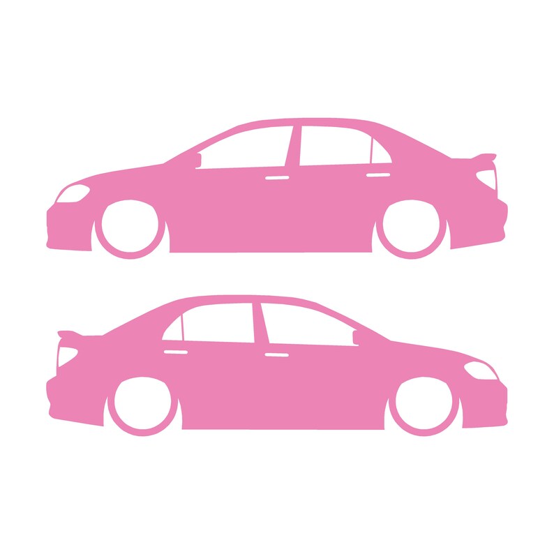Set Of 2 Lowered Car Silhouette Decal Stickers For Toyota Corolla S XRS 9th Gen Sedan Soft Pink