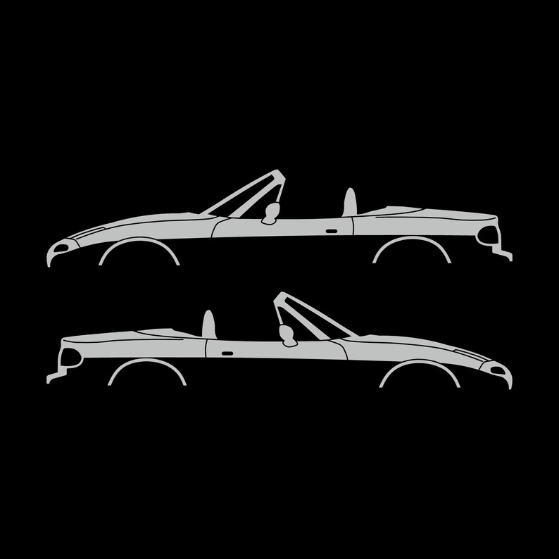 Set Of 2 Lowered Car Silhouette Decal Stickers For Mazda Miata MX5 NA Light Grey