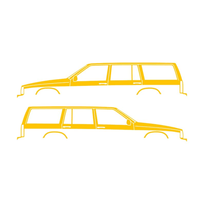 Zestaw 2 naklejek z sylwetkami samochodów do Volvo 745 Wagon Żółty