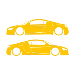 Juego de 2 pegatinas decorativas con silueta de coche rebajado para Audi R8 Coupé de primera generación (2007-2015) Amarillo