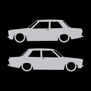 Set med 2 sänkta silhuettdekaler för Datsun 510 Bluebird Sedan 2-dörrars Coupé Silver