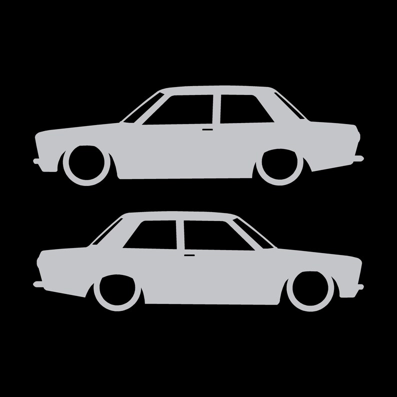 Set med 2 sänkta silhuettdekaler för Datsun 510 Bluebird Sedan 2-dörrars Coupé Silver