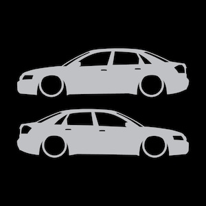 Set Of 2 Lowered Car Silhouette Decal Stickers For Audi A4 S6 B6 Saloon Sedan Silver