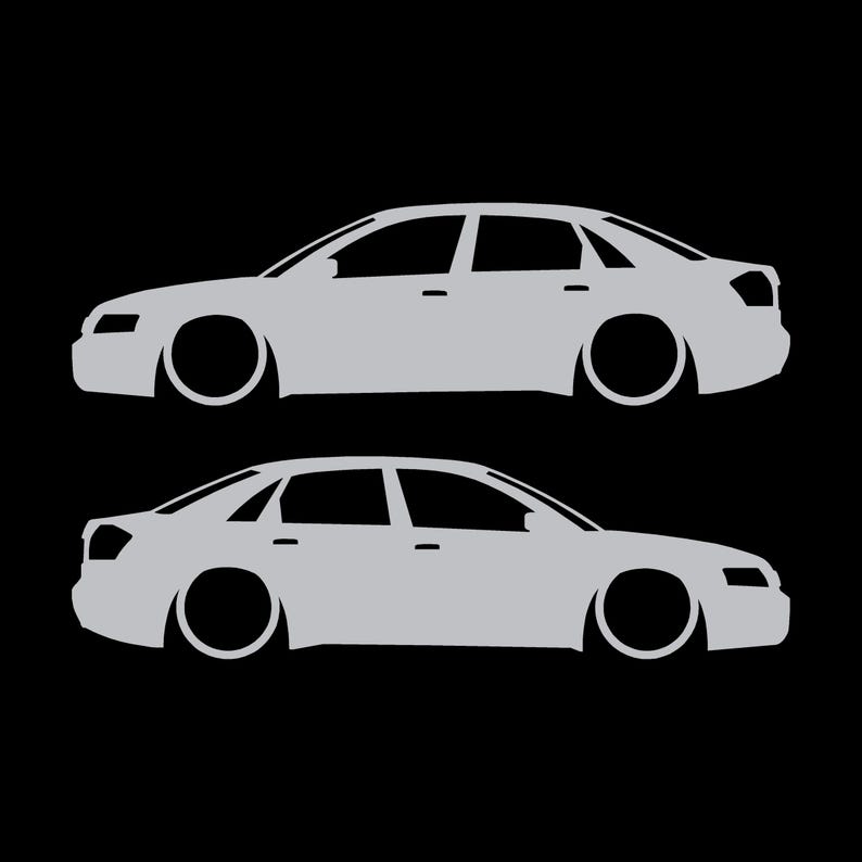 Set Of 2 Lowered Car Silhouette Decal Stickers For Audi A4 S6 B6 Saloon Sedan Silver