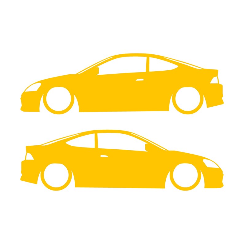Set Of 2 Lowered Car Silhouette Decal Stickers For Acura RSX DC5 Coupe Yellow