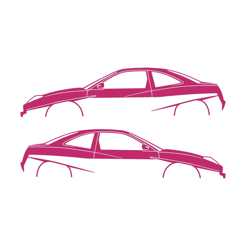 Set Of 2 Lowered Car Silhouette Decal Stickers For Fiat Coupe Pink