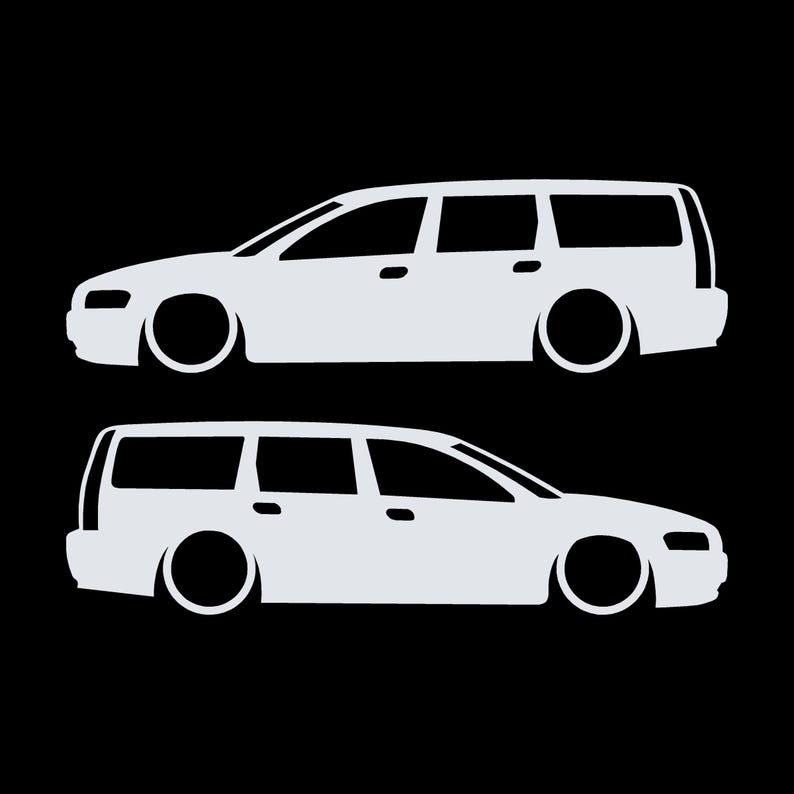 Set Of 2 Car Silhouette Decal Stickers For Volvo V70 T5 R 2nd Gen 2000-07 White