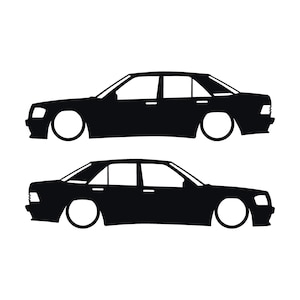 Set Of 2 Lowered Car Silhouette Decal Stickers For Mercedes 190 E W201 Black