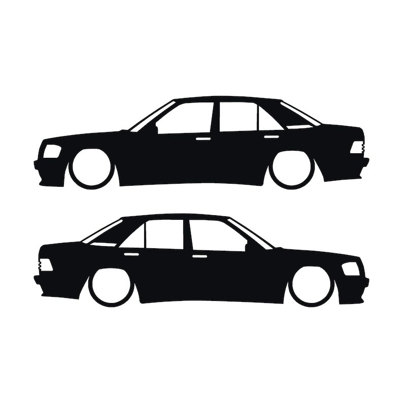 Set Of 2 Lowered Car Silhouette Decal Stickers For Mercedes 190 E W201 Black