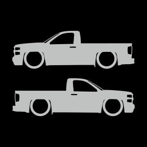 Set Of 2 Lowered Car Silhouette Decal Stickers For Chevrolet Silverado Reg Cab 2014-19 Light Grey