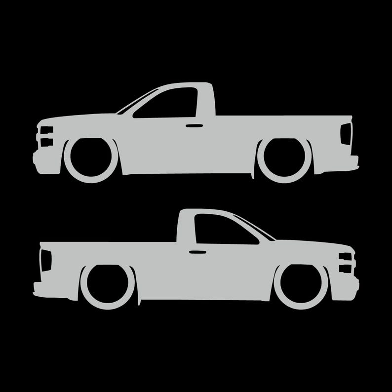 Set Of 2 Lowered Car Silhouette Decal Stickers For Chevrolet Silverado Reg Cab 2014-19 Light Grey