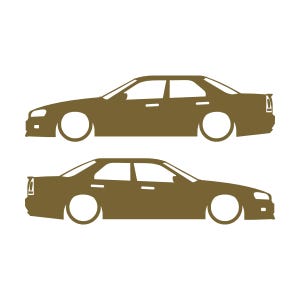 Set Of 2 Lowered Car Silhouette Decal Stickers For Nissan Skyline R34 4-door Sedan Gold