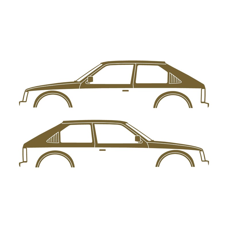 Set Of 2 Car Silhouette Decal Stickers For Opel Kadett D GTE 3-Door Hatchback Gold