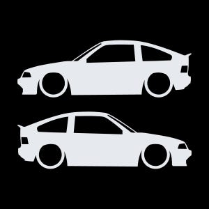 Set Of 2 Lowered Car Silhouette Decal Stickers For Honda CRX Si AF 1984–1987 1st Gen White