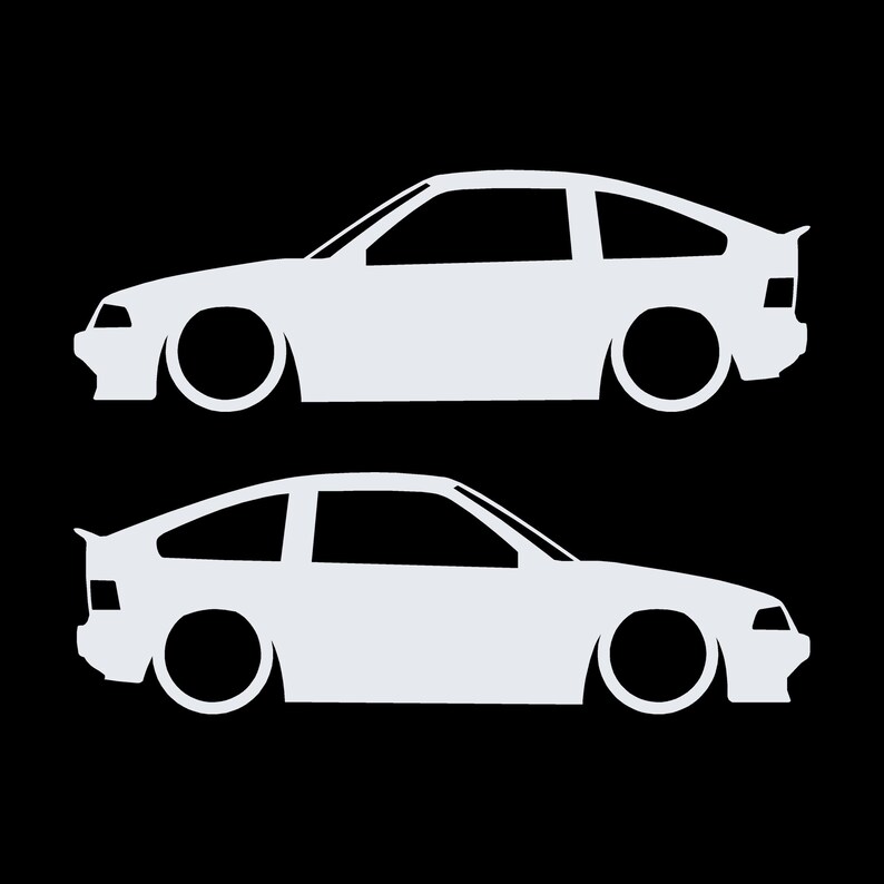 Set Of 2 Lowered Car Silhouette Decal Stickers For Honda CRX Si AF 1984–1987 1st Gen White