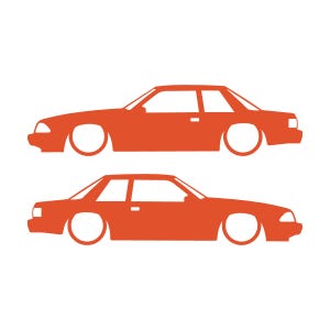Juego de 2 pegatinas con silueta de coche rebajado para Ford Mustang Fox Body Notchback 1987-93 Naranja